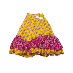 Cool Change Womens Yellow Red Paisley Elastic Waist Ruffle Hem Midi Skirt Size S
